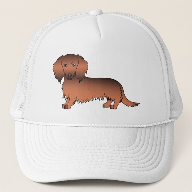 Red Sable Long Hair Dachshund Cute Tecknad hund Keps (Framsida)