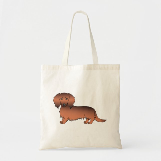 Red Sable Long Hair Dachshund Cute Tecknad hund Tygkasse (Framsidan)