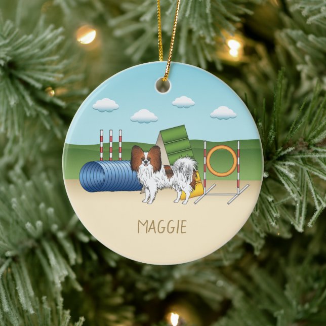 Red Sable Papillon-Hund med eget namn Julgransprydnad Keramik (Träd)