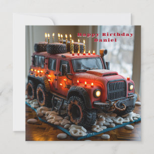 Red Safari Lastbil Birthday Cake Kort