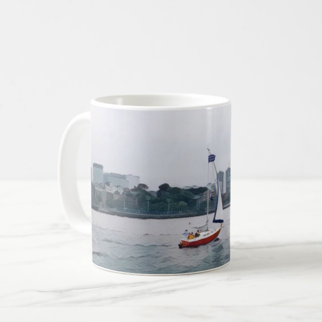 Red Sailboat Art Navy River Kaffemugg (Framsida vänster)