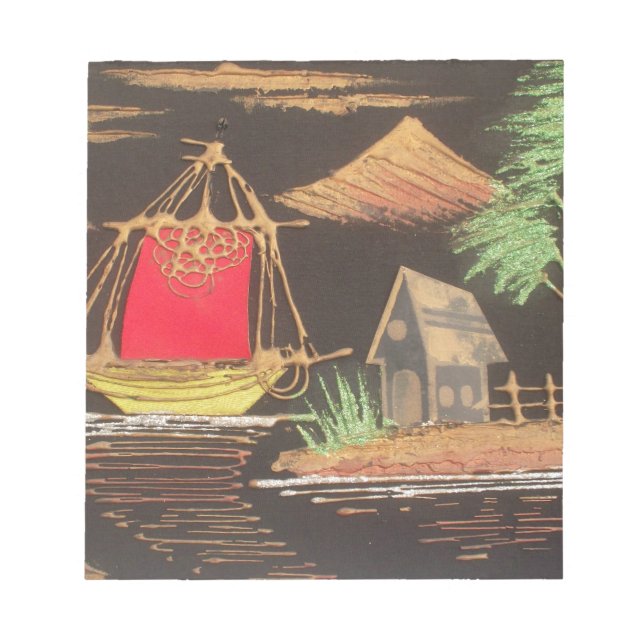 Red Sailboat Ligcape Oljemålning Art Skriv ut Anteckningsblock (Framsida)