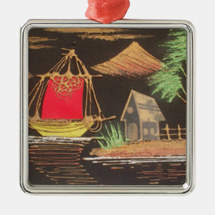 Red Sailboat Ligcape Oljemålning Art Skriv ut Julgransprydnad Metall