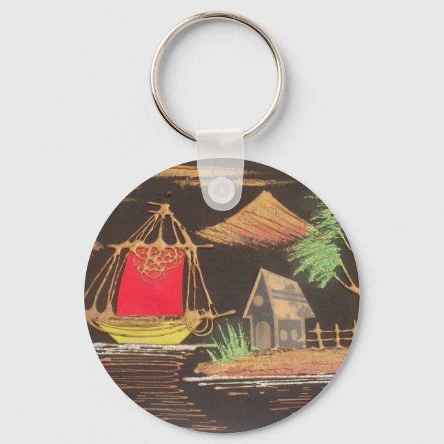 Red Sailboat Ligcape Oljemålning Art Skriv ut Nyckelring (Framsida)