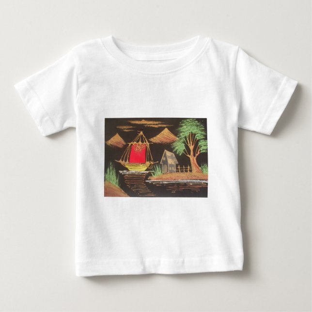 Red Sailboat Ligcape Oljemålning Art Skriv ut T-shirt (Framsida)