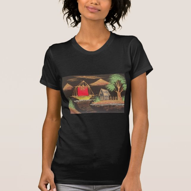Red Sailboat Ligcape Oljemålning Art Skriv ut T-shirt (Framsida)