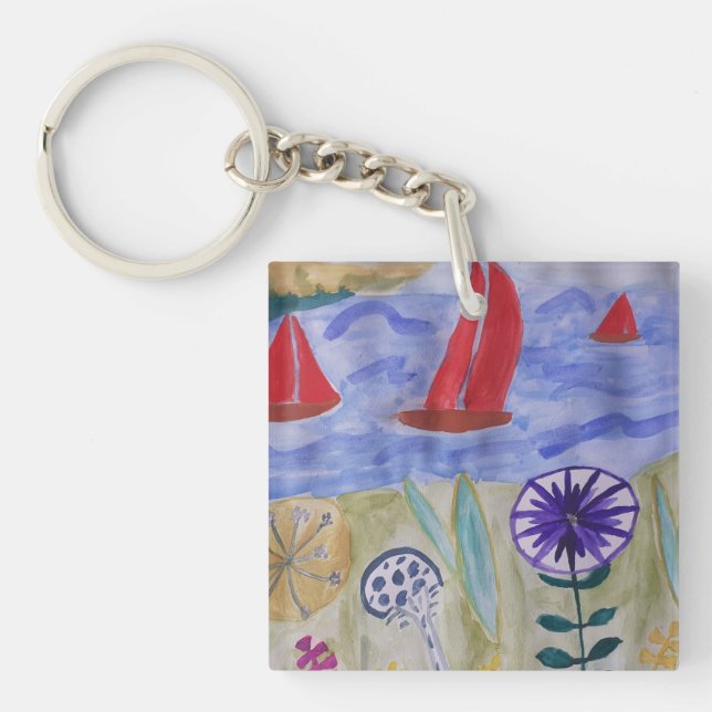 Red Sails & Flowers Acrylic Nyckelring (Framsidan)