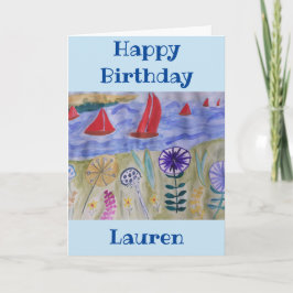 Red Sails & Flowers Birthday Card Kort
