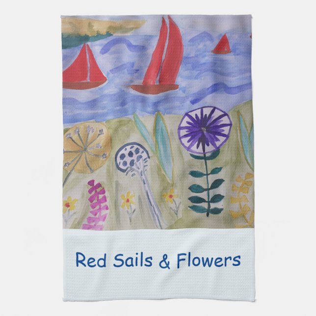 Red Sails & Flowers Tea Towel Kökshandduk (Vertikal)