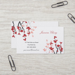 Red Sakura Cherry Blommars Oriental Zen Asian Visitkort