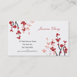 Red Sakura Cherry Blommars Oriental Zen Asian Visitkort