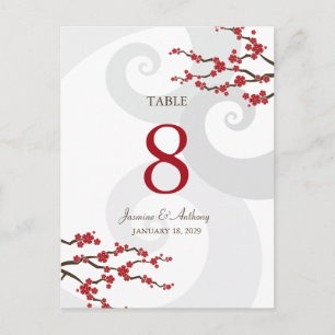 Red Sakura Cherry Blommars Swirls Bröllop Bord Nu Vykort