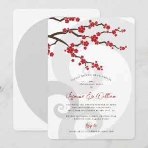 Red Sakura Cherry Blommars Swirls Chic Förlovning Inbjudningar