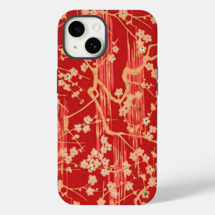 RED SAKURA FLOWERS Antique Japanskt Blommönster