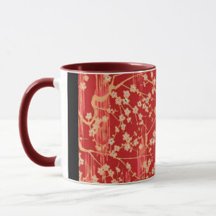 RED SAKURA FLOWERS Antique Japanskt Blommönster Mugg