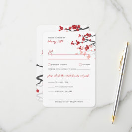 Red Sakura Flowers Cherry Blommars Asian Bröllop OSA Kort