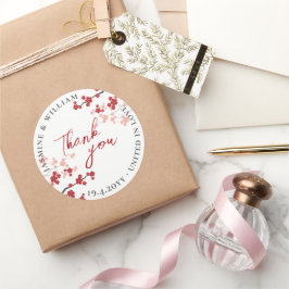 Red Sakura Flowers Cherry Blommars Asian Bröllop Runt Klistermärke