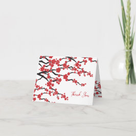 Red Sakura Flowers Cherry Blommars Asian Bröllop Tack Kort