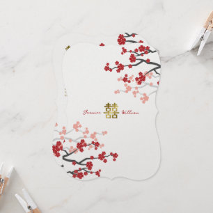 Red Sakura Golden Dubbla Happity Chinese Bröllop Inbjudningar