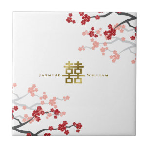 Red Sakura Guld Dubbla Happity China Bröllop Kakelplatta