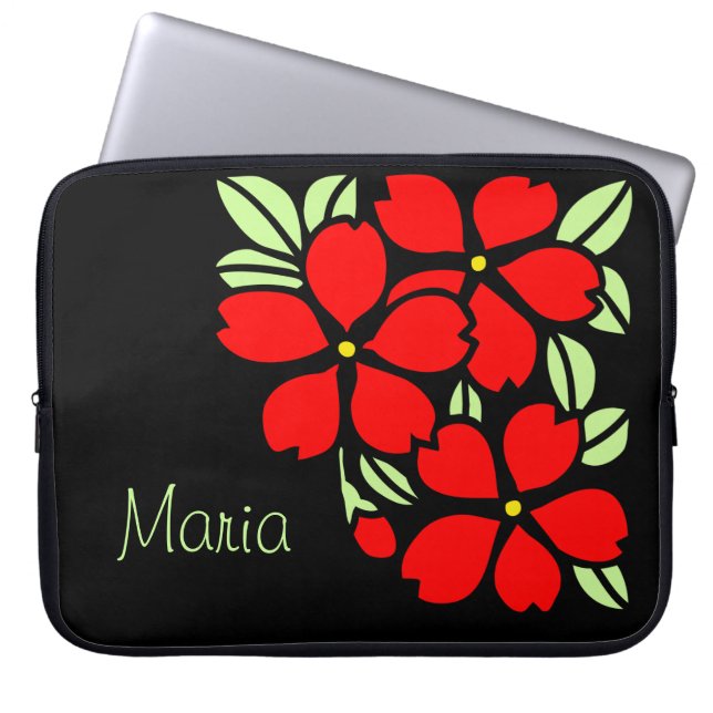 Red Sakura Japanska Blommigten Kimono Laptop Fodral (Framsidan)