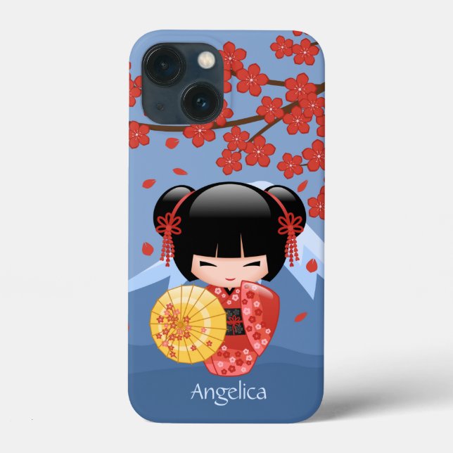 Red Sakura Kokeshi Doll - Cute Geisha Girl (Baksida)