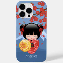Red Sakura Kokeshi Doll - Cute Geisha Girl
