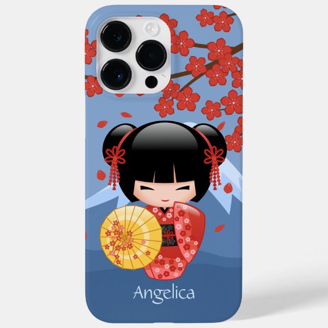 Red Sakura Kokeshi Doll - Cute Geisha Girl (Baksida)