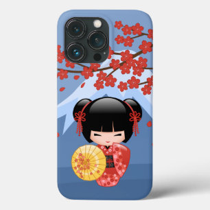 Red Sakura Kokeshi Doll - Cute Geisha Girl