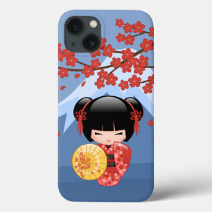 Red Sakura Kokeshi Doll - Cute Geisha Girl