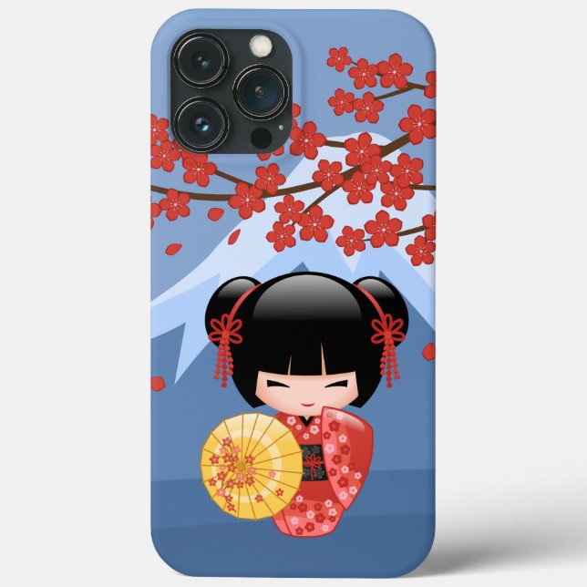 Red Sakura Kokeshi Doll - Cute Geisha Girl (Baksida)