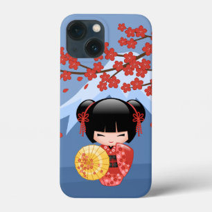 Red Sakura Kokeshi Doll - Cute Geisha Girl