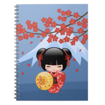Red Sakura Kokeshi Doll - Cute Geisha Girl