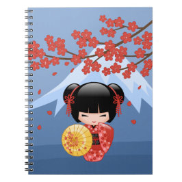 Red Sakura Kokeshi Doll - Cute Geisha Girl Anteckningsbok