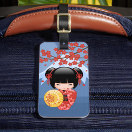 Red Sakura Kokeshi Doll - Cute Geisha Girl Bagagebricka