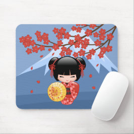 Red Sakura Kokeshi Doll - Cute Geisha Girl Musmatta