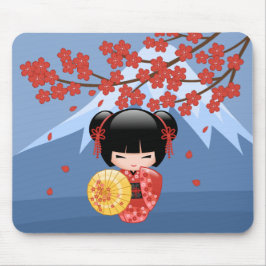 Red Sakura Kokeshi Doll - Cute Geisha Girl Musmatta