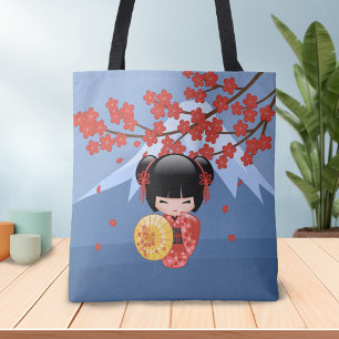 Red Sakura Kokeshi Doll - Cute Geisha Girl Tygkasse