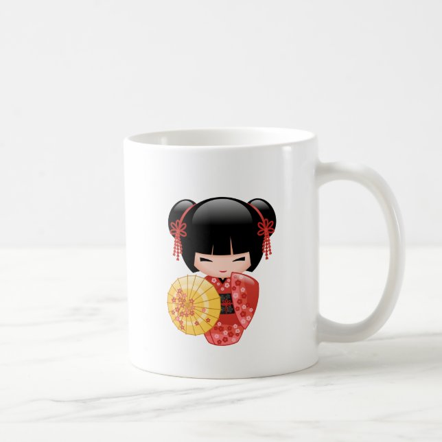 Red Sakura Kokeshi Doll - Cute Japanska Geisha Cof Kaffemugg (Höger)
