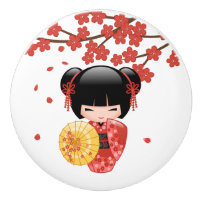 Red Sakura Kokeshi Doll - Cute Japanska Geisha