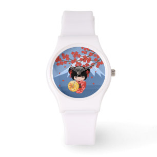 Red Sakura Kokeshi Doll - Japansk Geisha Girl Armbandsur