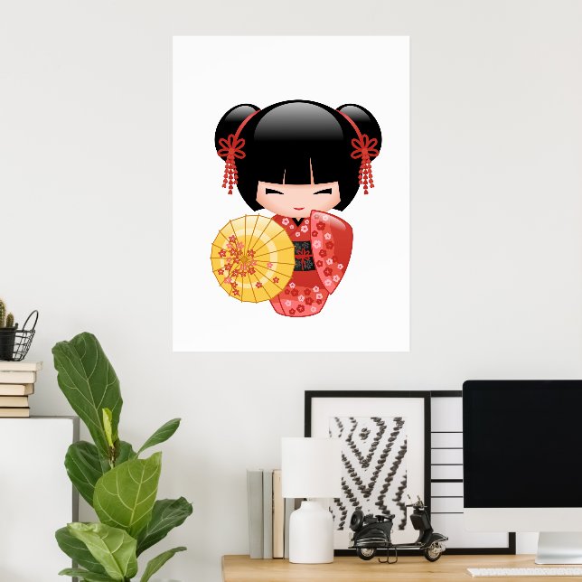 Red Sakura Kokeshi Doll - Japansk Geisha Girl Poster (Hemmakontoret)