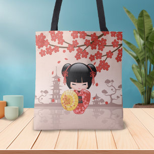 Red Sakura Kokeshi Doll - Japansk Geisha Girl Tygkasse
