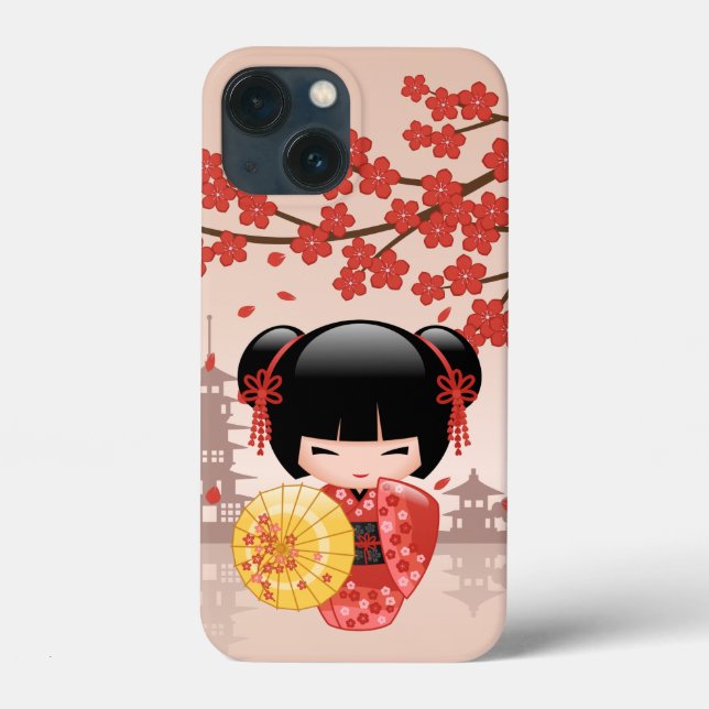 Red Sakura Kokeshi Doll - Japanska Geisha (Baksida)