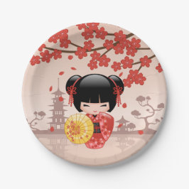 Red Sakura Kokeshi Doll - Japanska Geisha