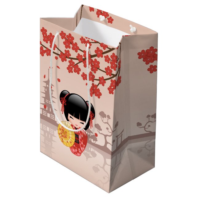 Red Sakura Kokeshi Doll - Japanska Geisha (Baksidan Vinklad)