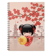 Red Sakura Kokeshi Doll - Japanska Geisha
