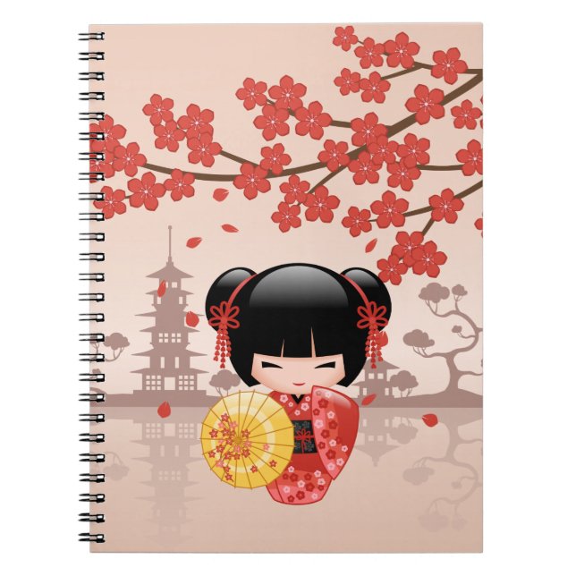Red Sakura Kokeshi Doll - Japanska Geisha Anteckningsbok (Framsidan)