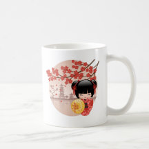 Red Sakura Kokeshi Doll - Japanska Geisha