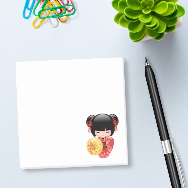 Red Sakura Kokeshi Doll - Japanska Geisha Post-it Block (Skapare uppladdad)